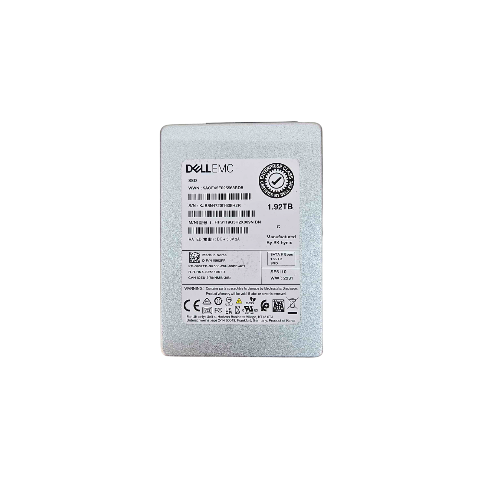 Dell EMC 1.92TB SATA 6G SFF 2.5" SSD 0962FP 962FP