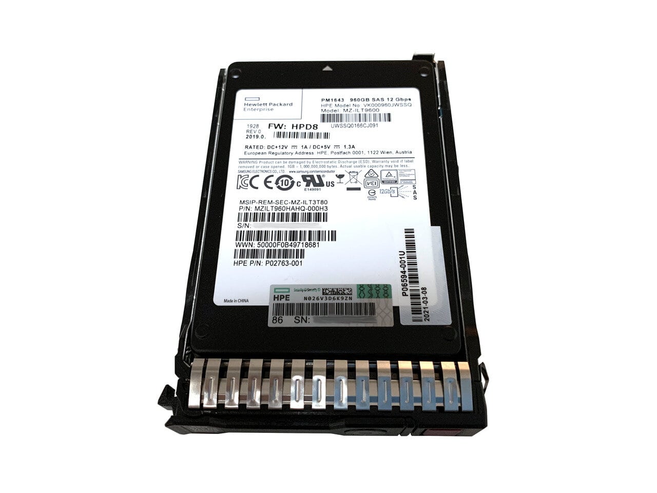 872390-K21 HPE 960GB MLC SAS 12Gbps Read Intensive DS 2.5-Inch Solid State Drive with Smart Carrier for ProLiant Servers G9