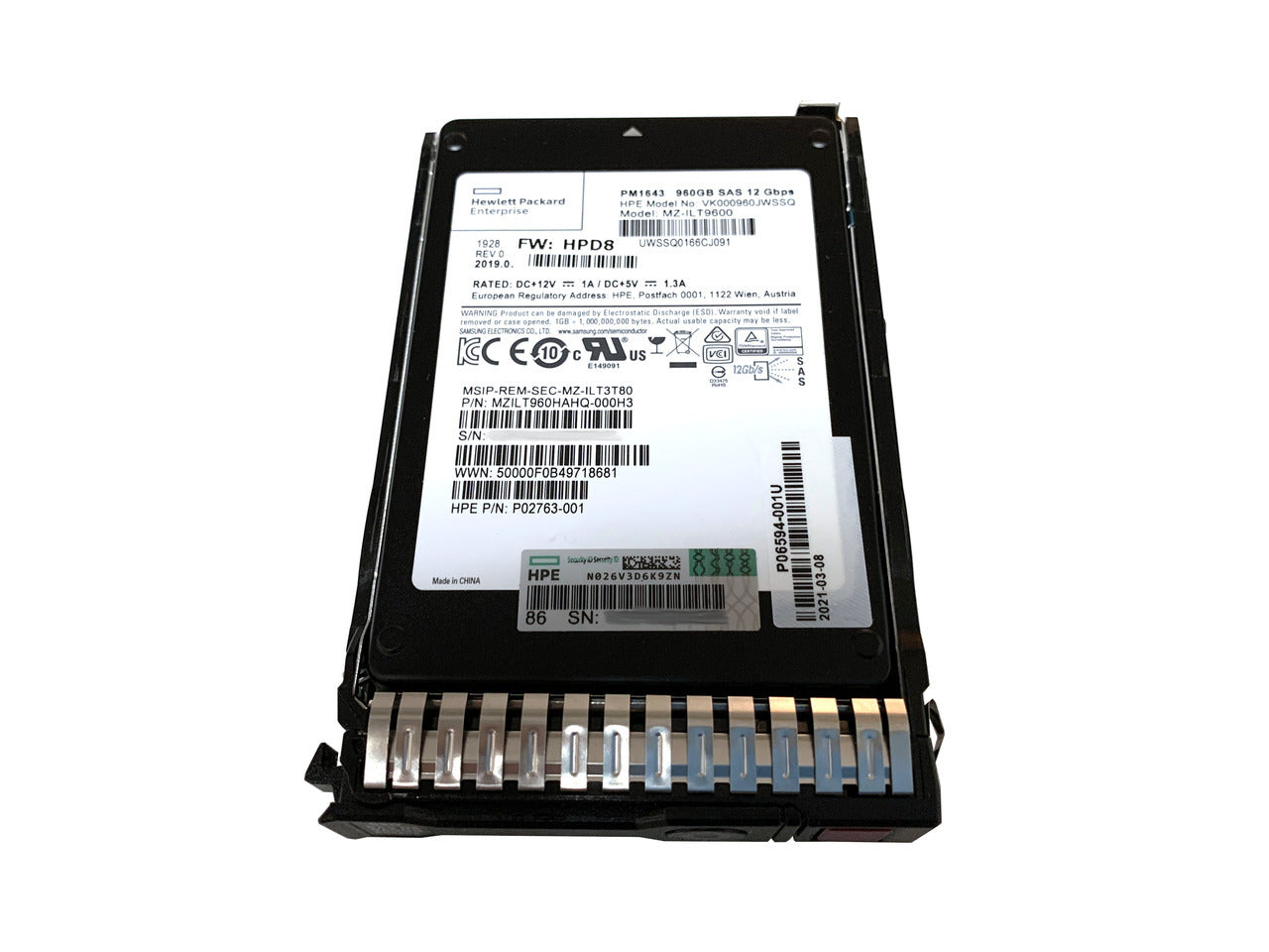 875313-K21 HPE 960GB SAS 12Gbps Read Intensive DS 2.5-Inch Solid State Drive with Smart Carrier