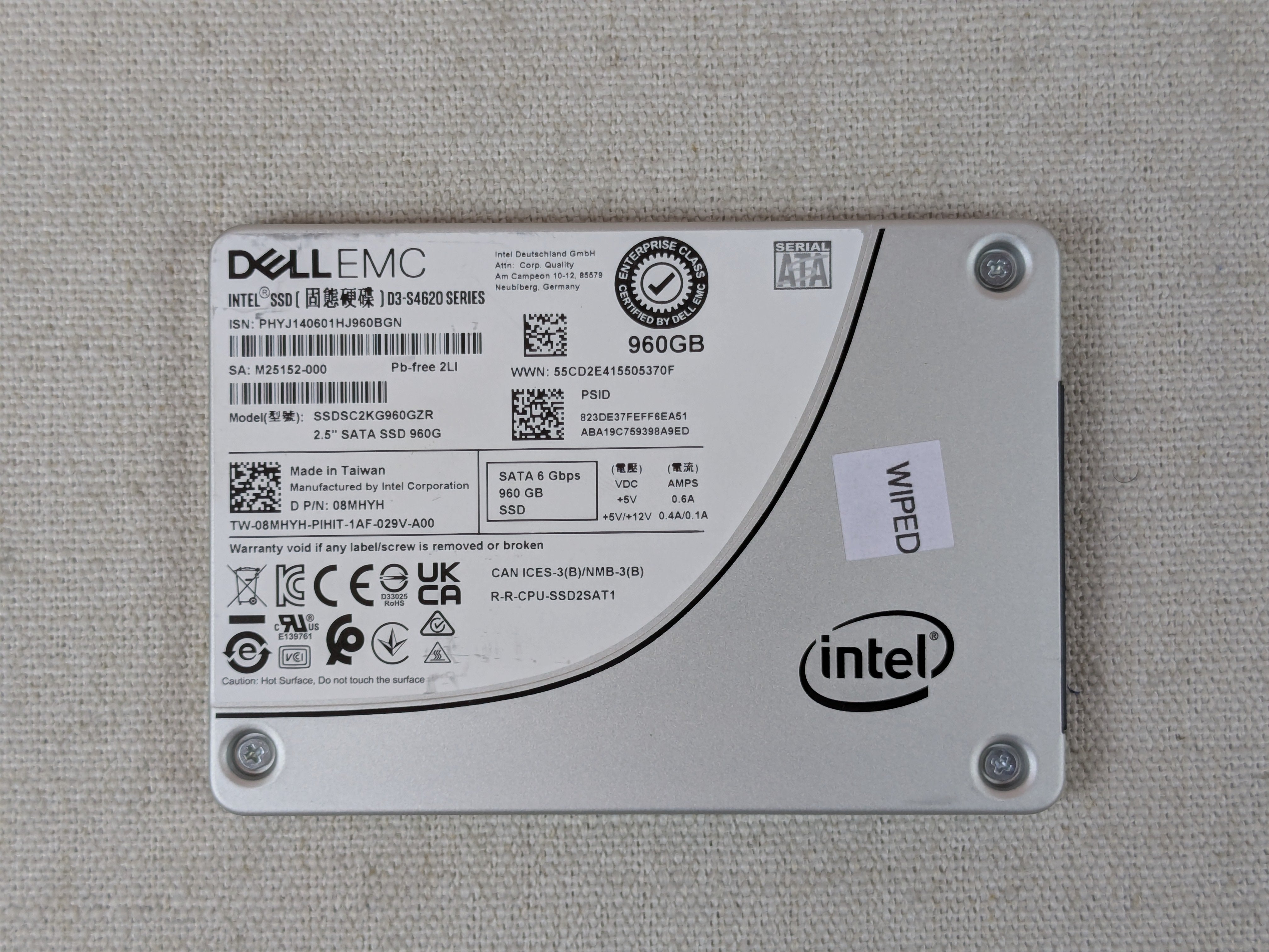 Dell 8MHYH 960GB 6Gb/s 2.5" Mix Use SATA SSD SSDSC2KG960GZR No Tray
