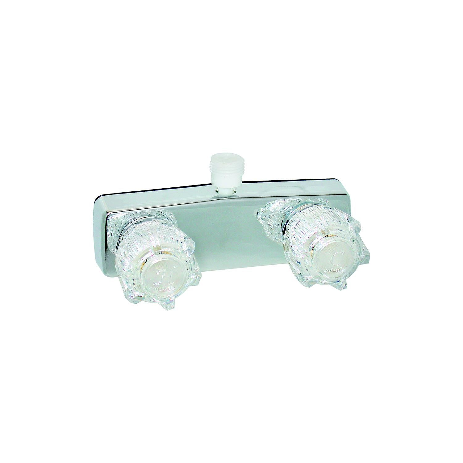 Valterra PF213350 Phoenix DuraPro Chrome Finish Two Handle 4" RV Shower Valve, Faucet w/ Clear Acrylic Knobs