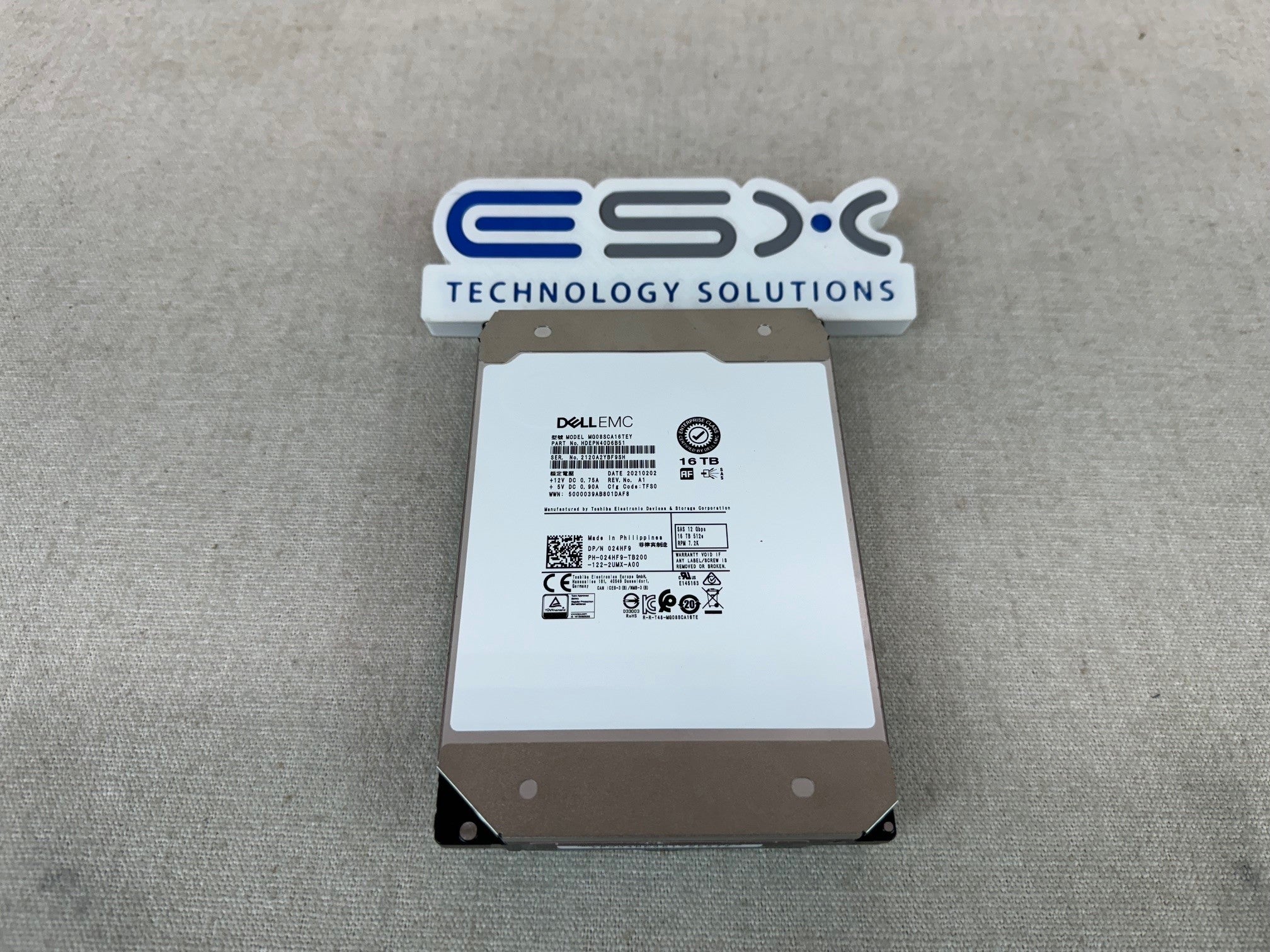 Dell 24HF9 16TB 7.2k 12Gb/s 3.5” SAS Hard Drive MG08SCA16TEY