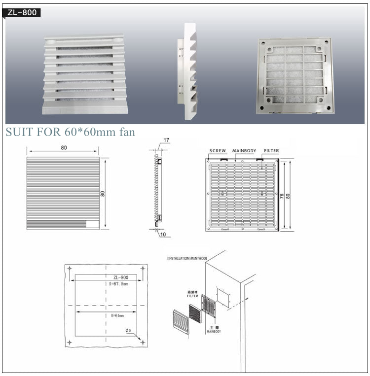 PC Dust Filter Exhaust Fan Air Filter IP44 (Fan Not Included)