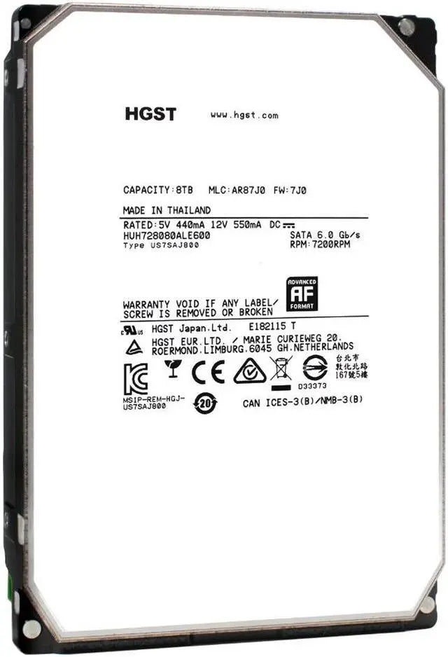 HGST Ultrastar He8 HUH728080ALE600 8TB 7200 RPM 128MB Cache SATA 6.0Gb/s 3.5-Inch 512e ISE Helium Enterprise Data Center Hard Disk Drive