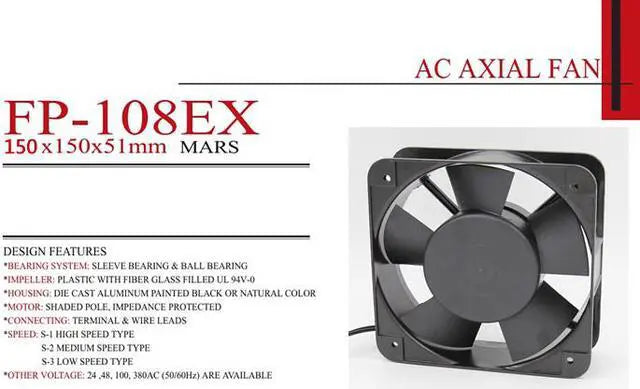 FP-108EX-S1-B AC Axial Fan with Ball Bearing AC 220/240V 50/60Hz 0.22A 38W 2 Wires aluminium alloy Frame