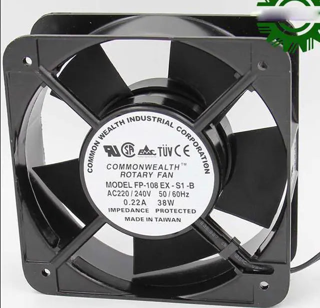 FP-108EX-S1-B AC Axial Fan with Ball Bearing AC 220/240V 50/60Hz 0.22A 38W 2 Wires aluminium alloy Frame
