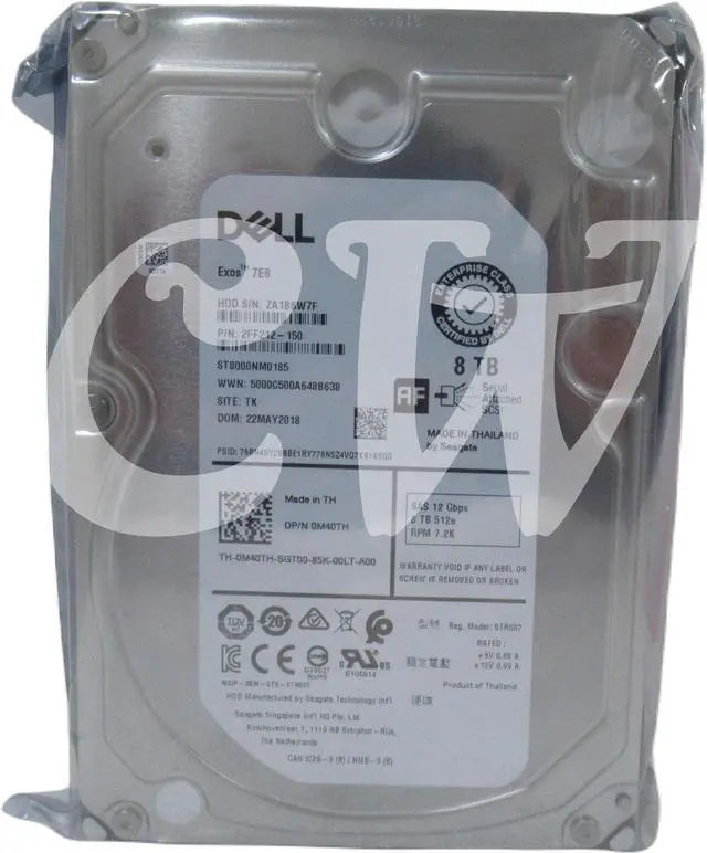 M40TH ST8000NM0185 Dell 8TB 7.2K RPM 12Gb/s 3.5" SAS HDD Hard Drive - (0 HOURS