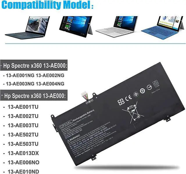 Burflo CP03XL Battery for HP Spectre X360 13-AE000 Series:13-AE011DX 13-AE012DX 13-AE001NG 13-AE006NO 13-AE013DX 13-AE091MS 13-AE0XX CP03060XL 929066-421 929072-855 HSTNN-LB8E LB8-11.55V 60.9Wh