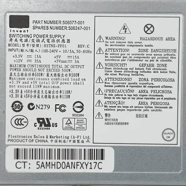 for H-P DL160 G6 DL165 G6 DL165G7 500W Server Power 506247-001 506077-001 Power Supply Psu