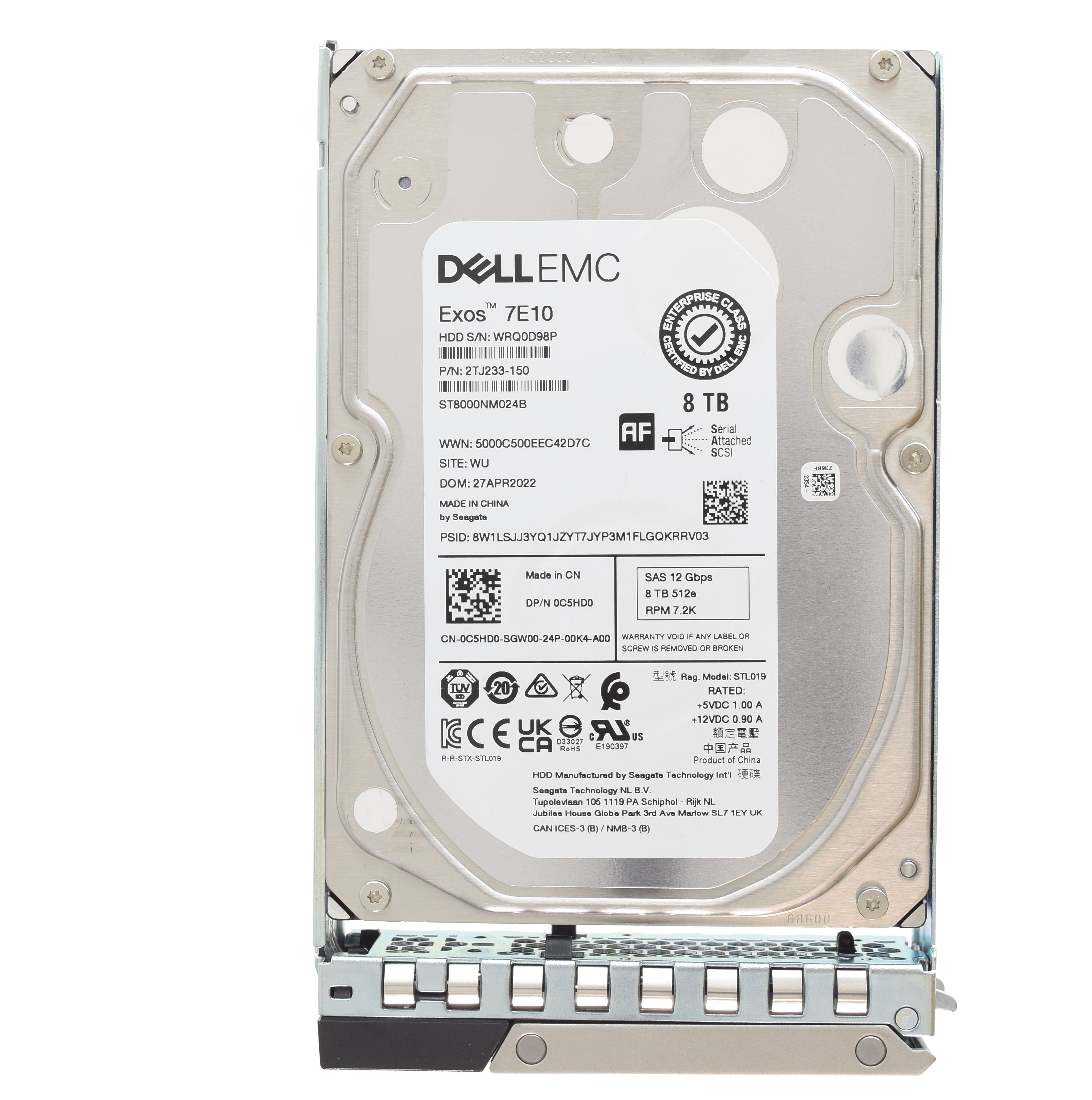 Dell Seagate Exos 7E10 3.5" 8TB 7.2K 12GBPS 512e SAS Hard Drive - C5HD0 ST8000NM024B