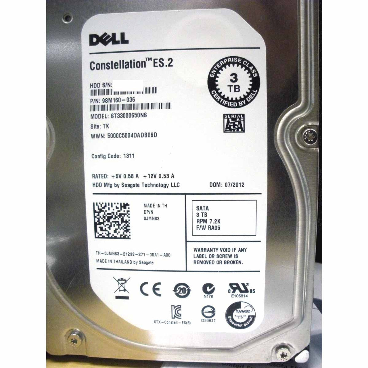 Dell JMN63 Hard Drive 3TB 7.2K SATA 3.5in 6Gb/s