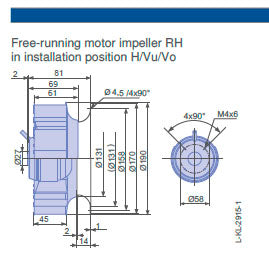 Brand new RH19L-2EP.W6.1R ZIEHL-ABEGG centrifugal fan 1-230V 50HZ