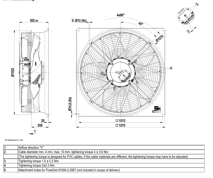 Ebmpapst W3G910-KV12-03/F01 Axial Fan 400V 2550W Air Conditioner Cooling Fan