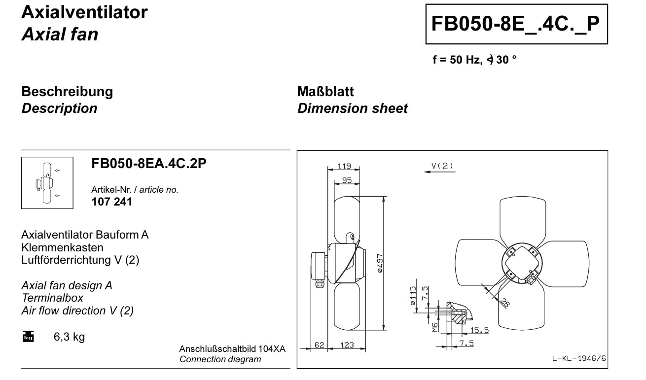 FB050-8EA.4C.2P ZIEHL-ABEGG Axial Fan 230V 0.15kW 0.66A 670rpm