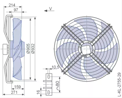 FN091-ADS.6N.V7P2 ZIEHL-ABEGG Axial Fan 0.54 kW 1.1 A 500 rpm