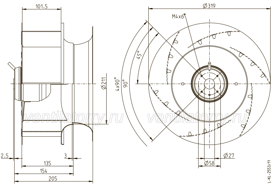 Brand new RH31L-4EP.WD.1R ZIEHL-ABEGG centrifugal fan 1-230V 50HZ