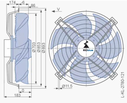 FN071-ZIK.DG.V7P3 ZIEHL-ABEGG Axial Fan 0.81kW | 3~380-480V | 960RPM 1.40/1.10A