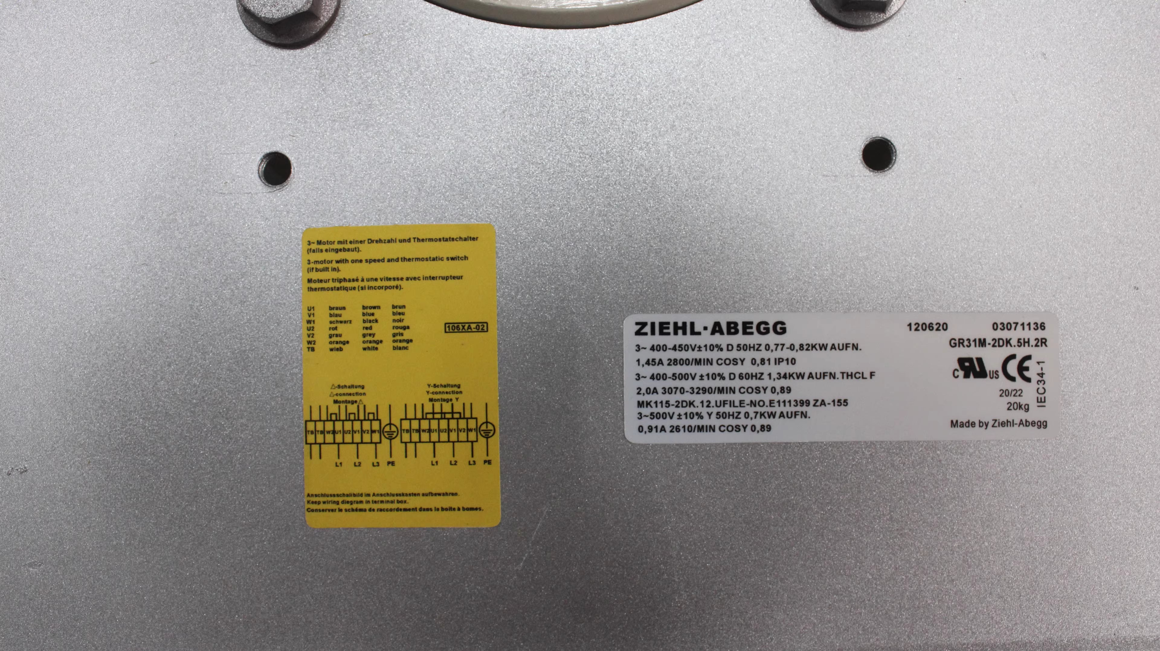 GR31M-2DK.5H.2R 120621 MK115-2DK.12U ZIEHL-ABEGG centrifugal fan 3-500/600/690V 1.3/0.80kW 1.7/0.9A 3300/2610rpm