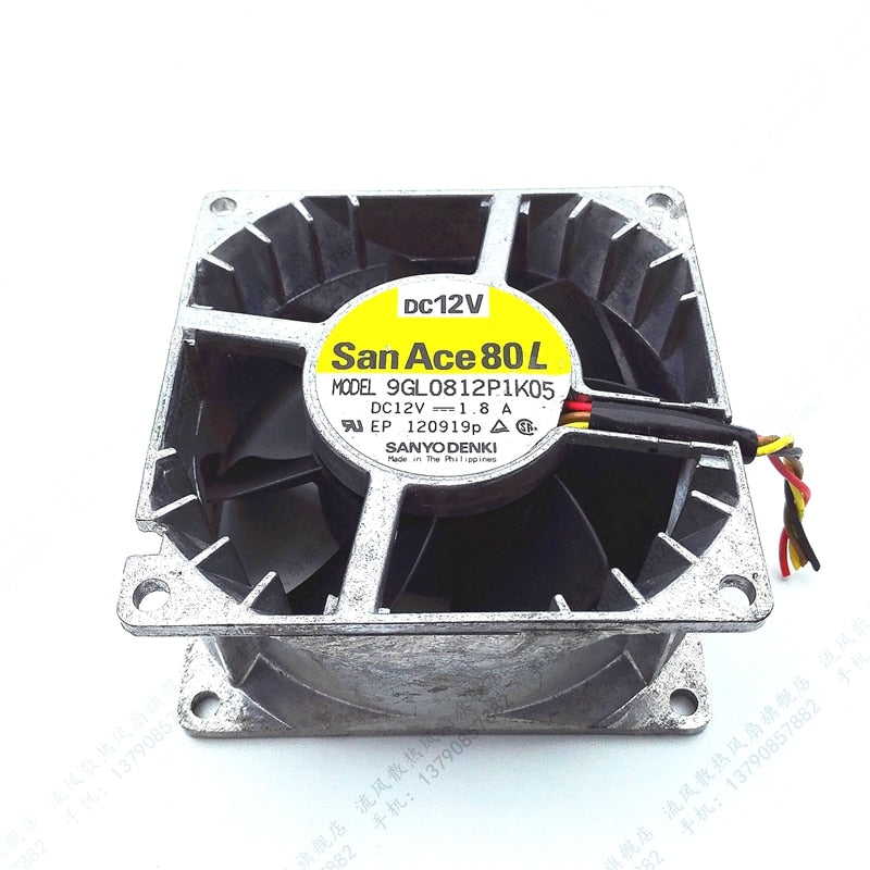 Sanyo Denki 9GL0812P1K05 80x80x38mm 12V DC 1.8A Axial Cooling Fan
