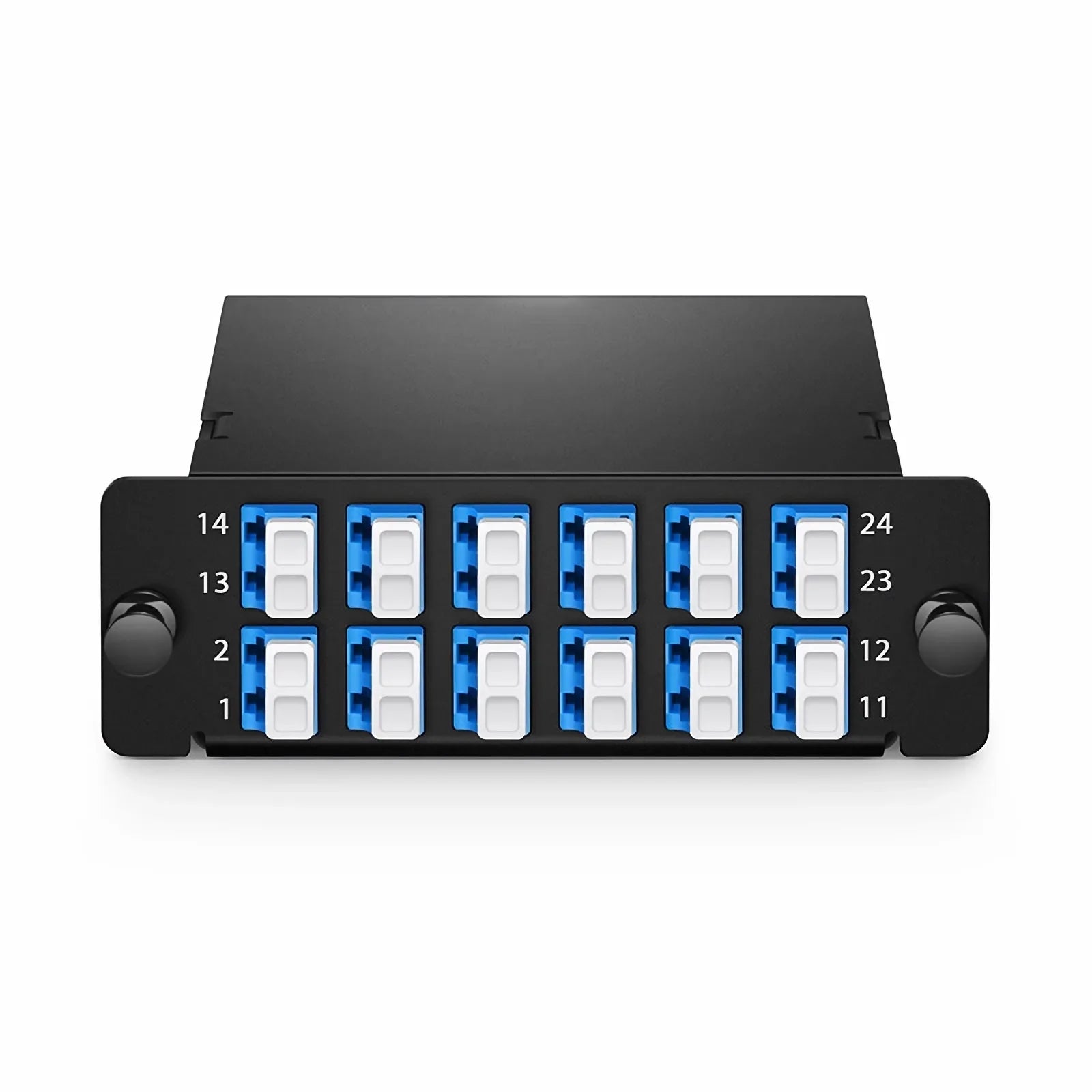 FHD 2x MTP®-12 Cassette, 24 Fibers OS2 SMF, 2x 12F MTP® to 12x LC Duplex (Blue), 0.35dB max