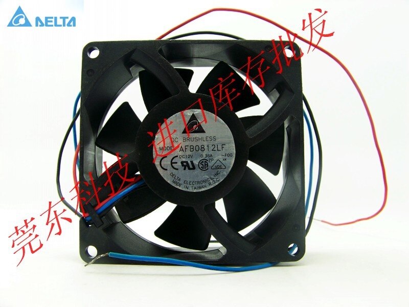 Delta AFB0812L-F00 80x80x25.4mm 12V DC 0.090A 3-Wire Axial Cooling Fan