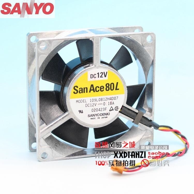 Sanyo Denki 109L0812H4D07 80x80x25mm 12V DC 0.18A Axial Cooling Fan