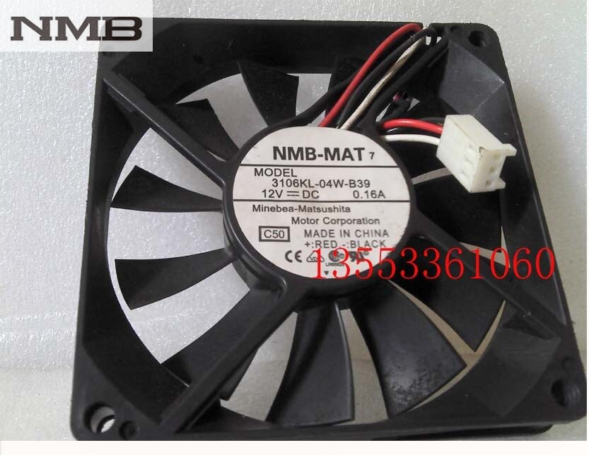 NMB 3106KL-04W-B39 80x80x15mm 12V DC 0.16A 3-Wire Axial Cooling Fan