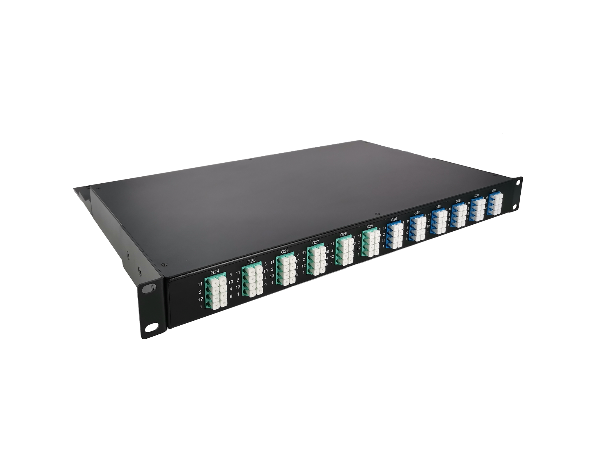 12x MTP®-8, 96 Fibers LC OS2 Single Mode, Universal Polarity, HD1U 1U Breakout Cassette, 40G/100G to 10G/25G