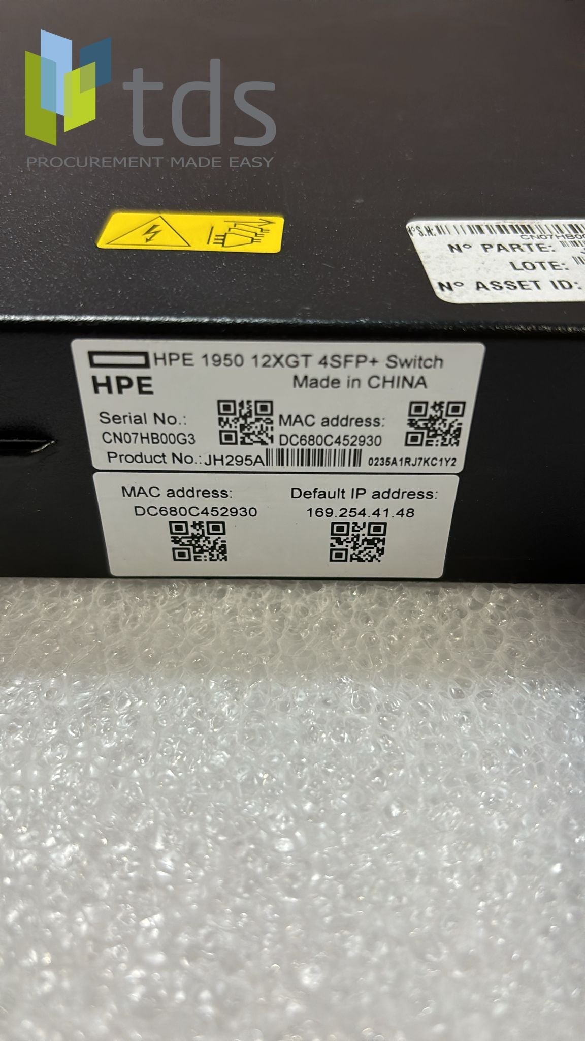 HPE JH295A 1950 Switch - Label | Alo Tech Solutions