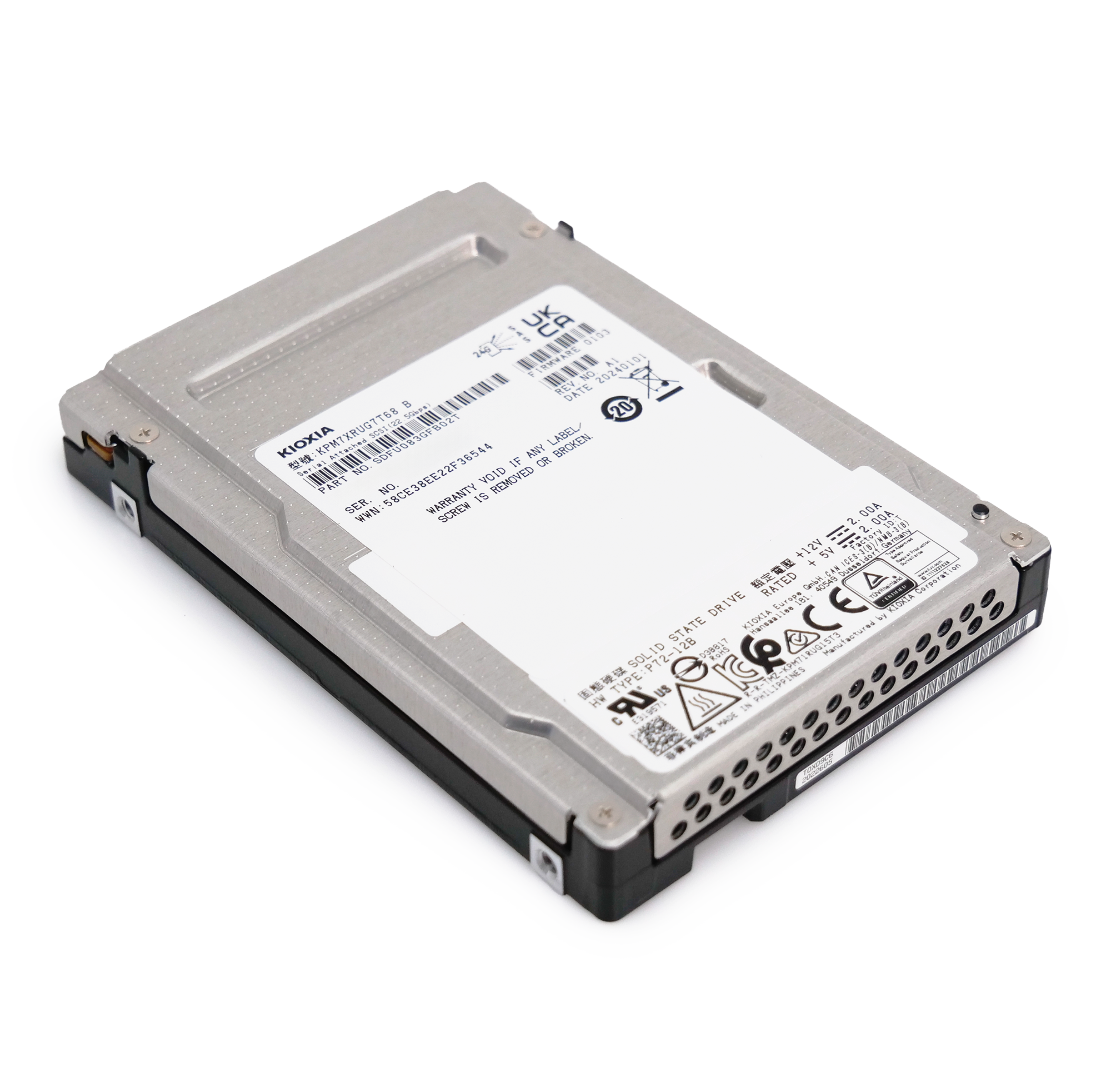 Kioxia PM7-R KPM7XRUG7T68 7.68TB 1 DWPD SAS-4 25Gb/s Read Intensive TLC 2.5in Recertified Solid State Drive