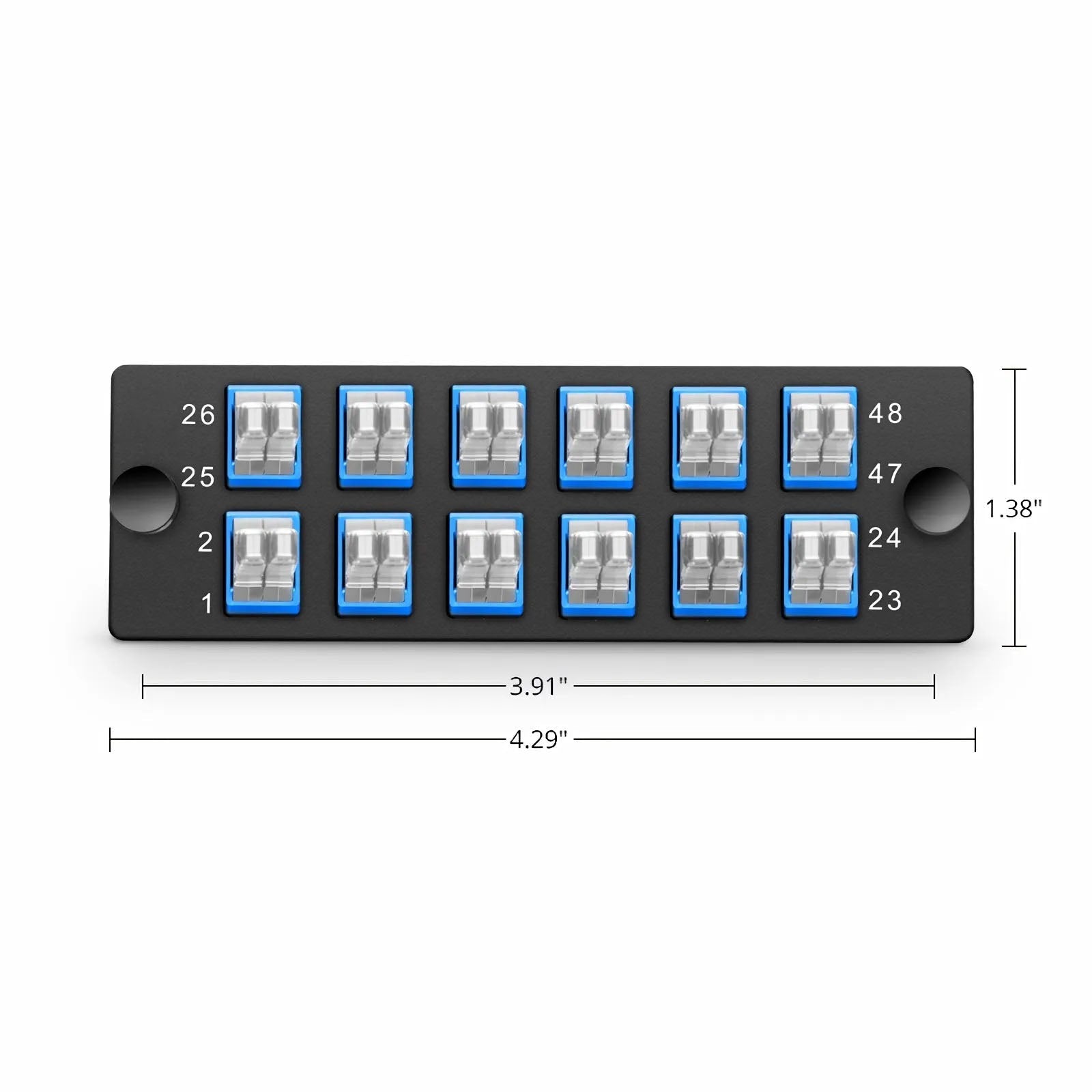 FHD Fiber Adapter Panel, 48 Fibers OS2 Single Mode, 12 x MDC UPC 2-Port Duplex (Blue) Adapter, Ceramic Sleeve