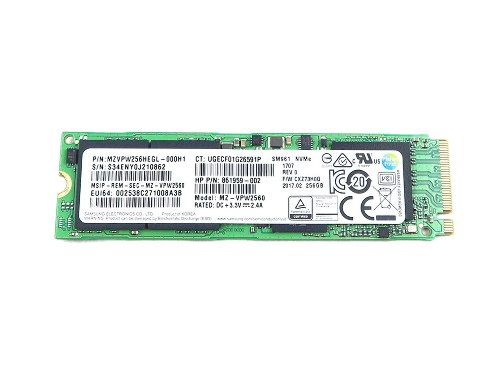 ***Used Like New***Samsung 256GB MZVPW256HEGL (NVMe) SM961 MZ-VPW2560 Gen3 M.2 80mm PCIe 3.0 x4 (HP# 861959-003 / Lenevo# SSS0L25047) - MZVPW256HEGL-000L7 Sold State Drive
