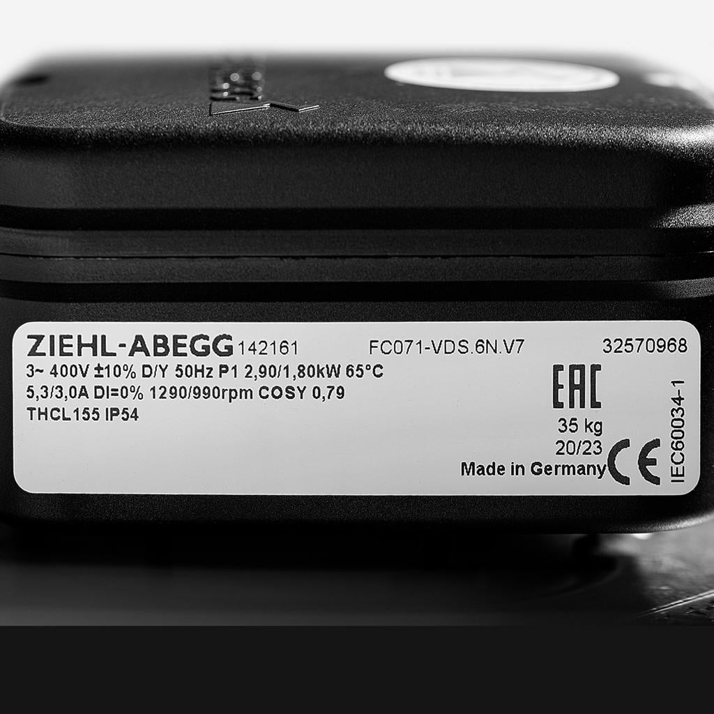 FC071-VDS.6N.V7 ZIEHL-ABEGG Axial Fan 3~400 V 2.9/1.8 kW 5.3/3.0 A 1290/990 rpm
