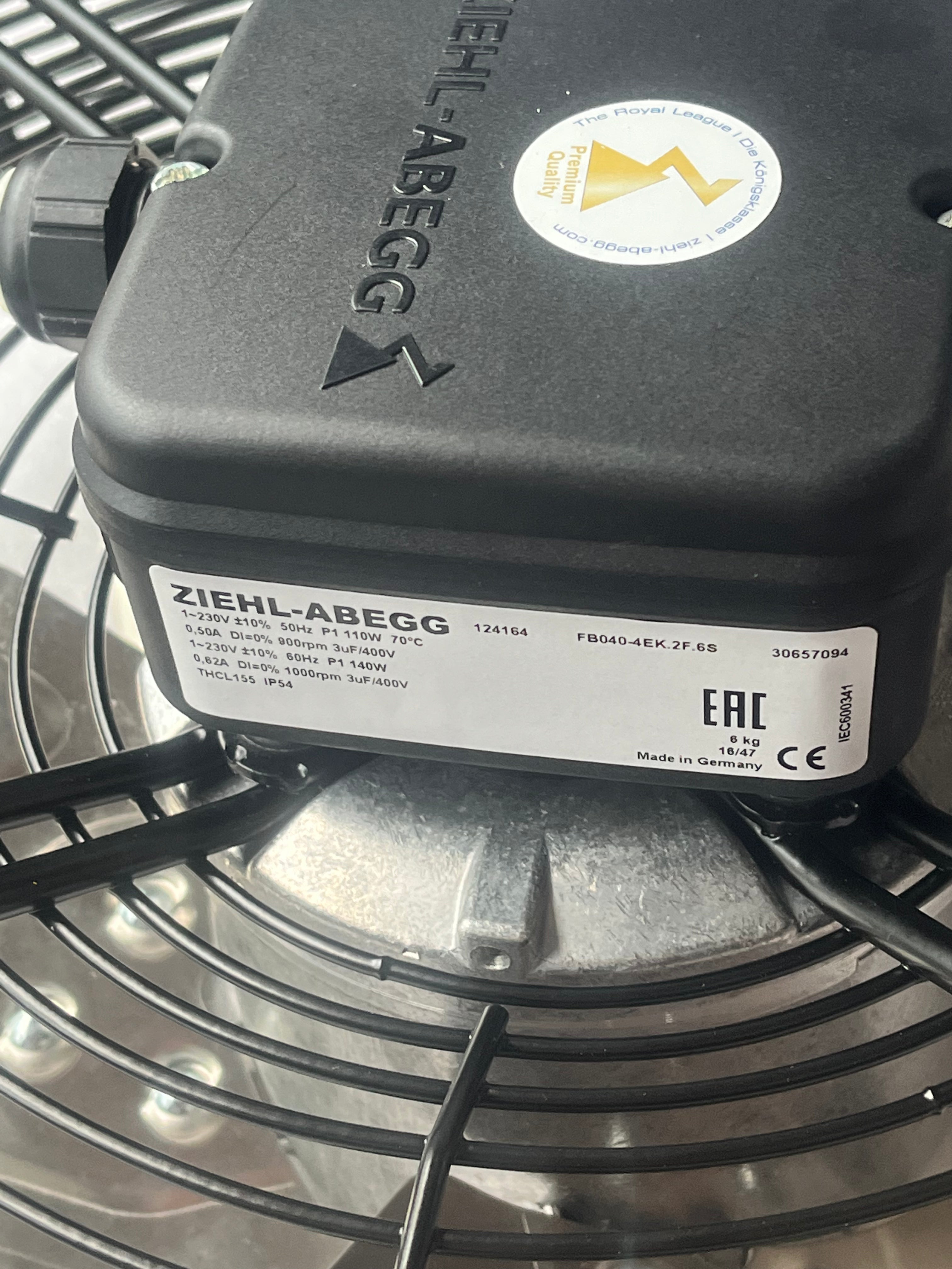 FB040-4EK.2F.6S ZIEHL-ABEGG Axial Fan 1-230V 0.2kW 0.94A 1410rpm 50/60HZ