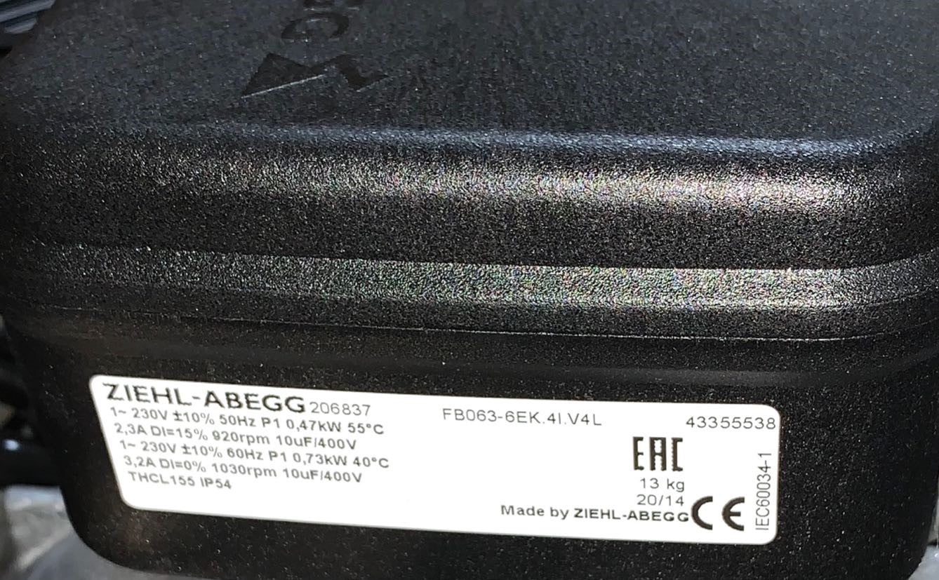 FB063-6EK.4I.V4L ZIEHL-ABEGG Axial Fan 3~400V 0.47/0.73kW 2.3/3.2A 920/1030rpm