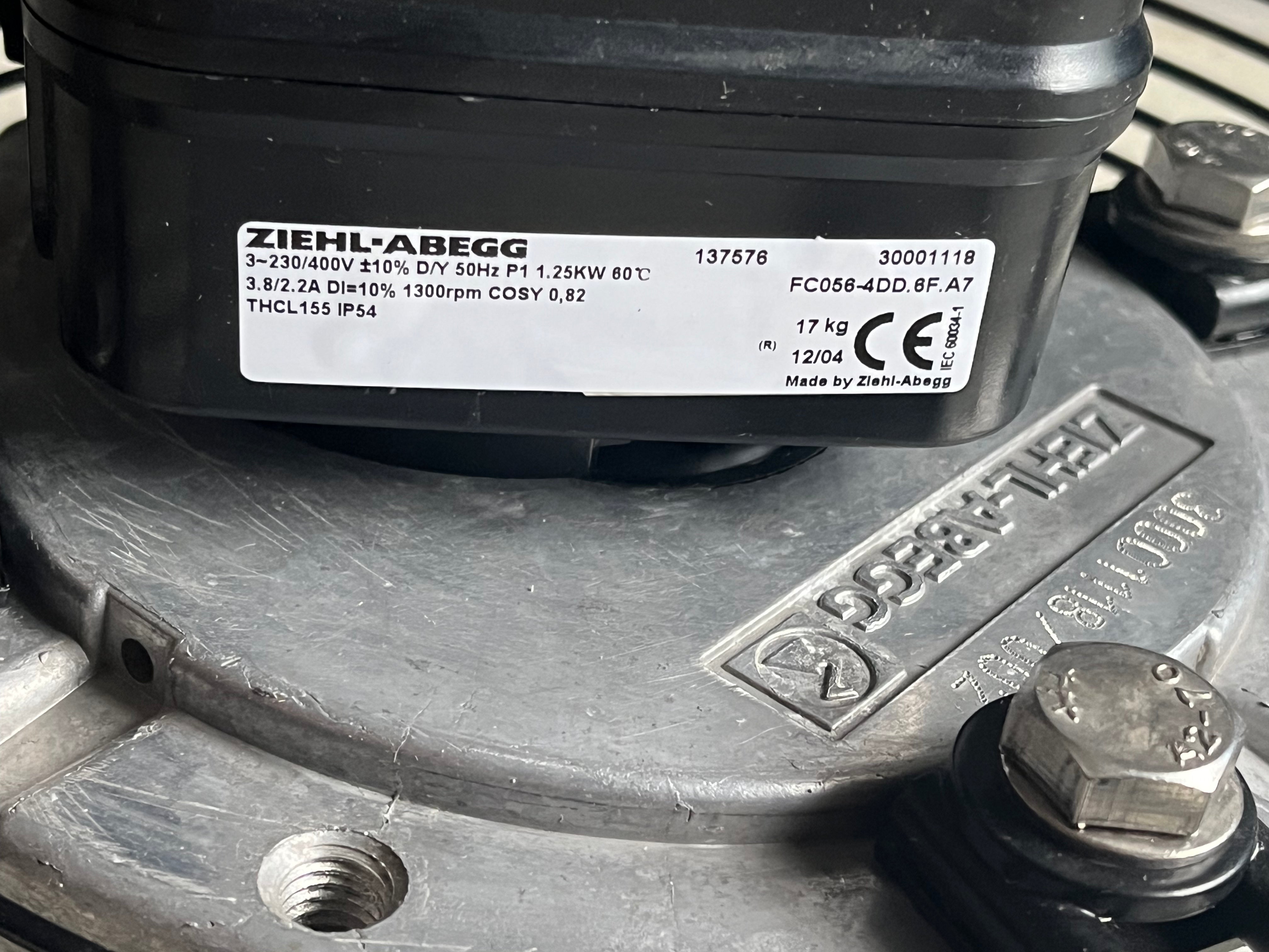 FC056-4DD.6F.A7 ZIEHL-ABEGG Axial Fan 230/400V 1.25kW 3.8A 1300Rpm