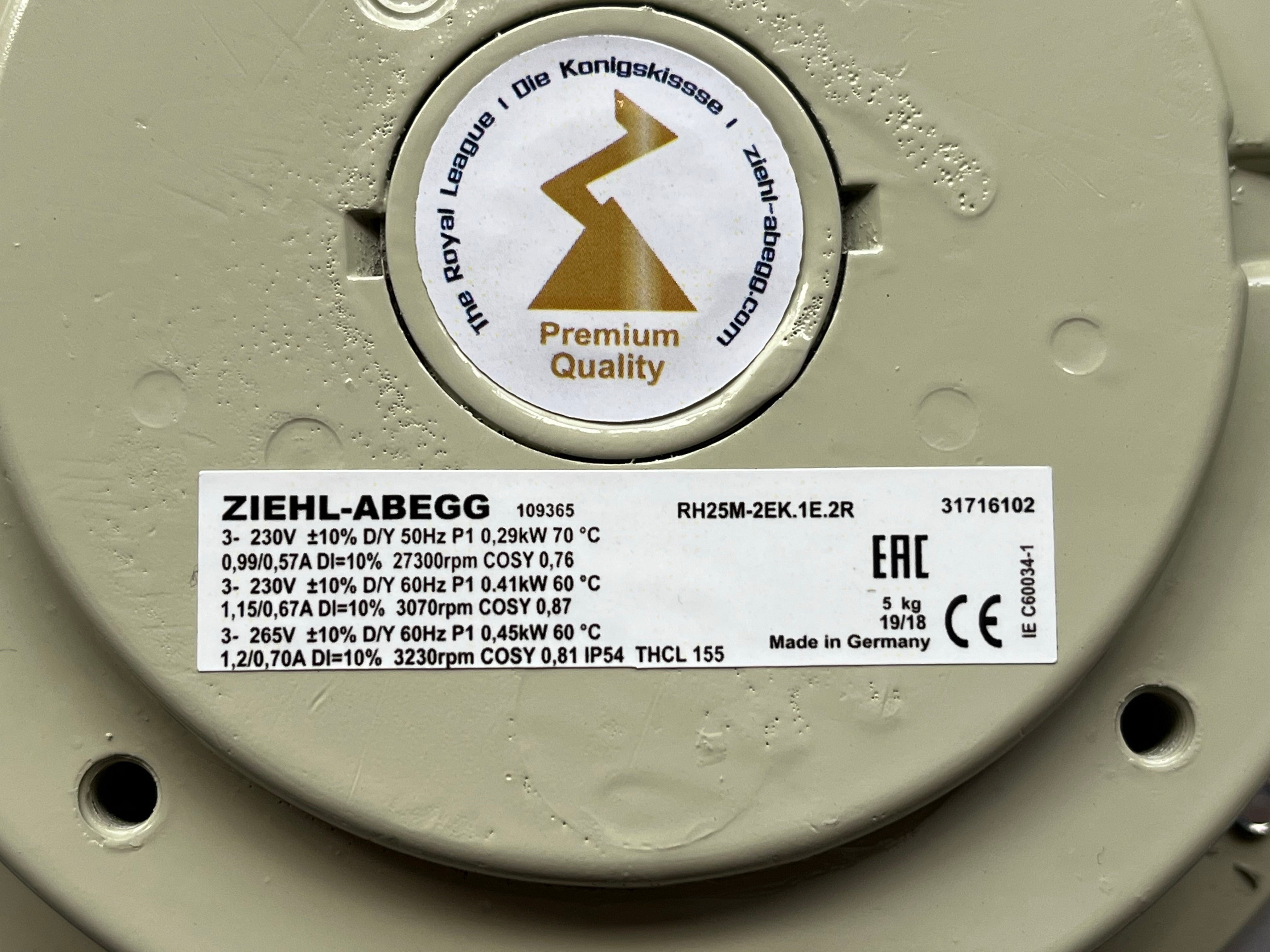 RH25M-2EK.1E.2R ZIEHL-ABEGG centrifugal fan 1-230V 0.43W 1.9A 3150rpm