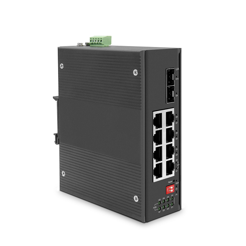 8-Port Gigabit Ethernet L2+ Managed Industrial PoE+ Switch, 8 x PoE+ Ports @240W, with 2 x 1Gb SFP, -40 to 75°C Operating Temperature, FS IES3110-8TFP-R Equivalent