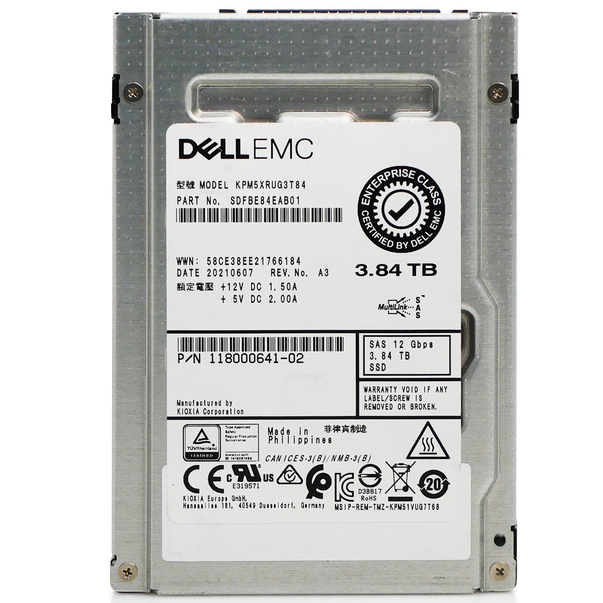 Dell/Toshiba PM5-R KPM5XRUG3T84 3.84TB 1 DWPD SAS 12Gb/s 3D TLC 2.5in Solid State Drive