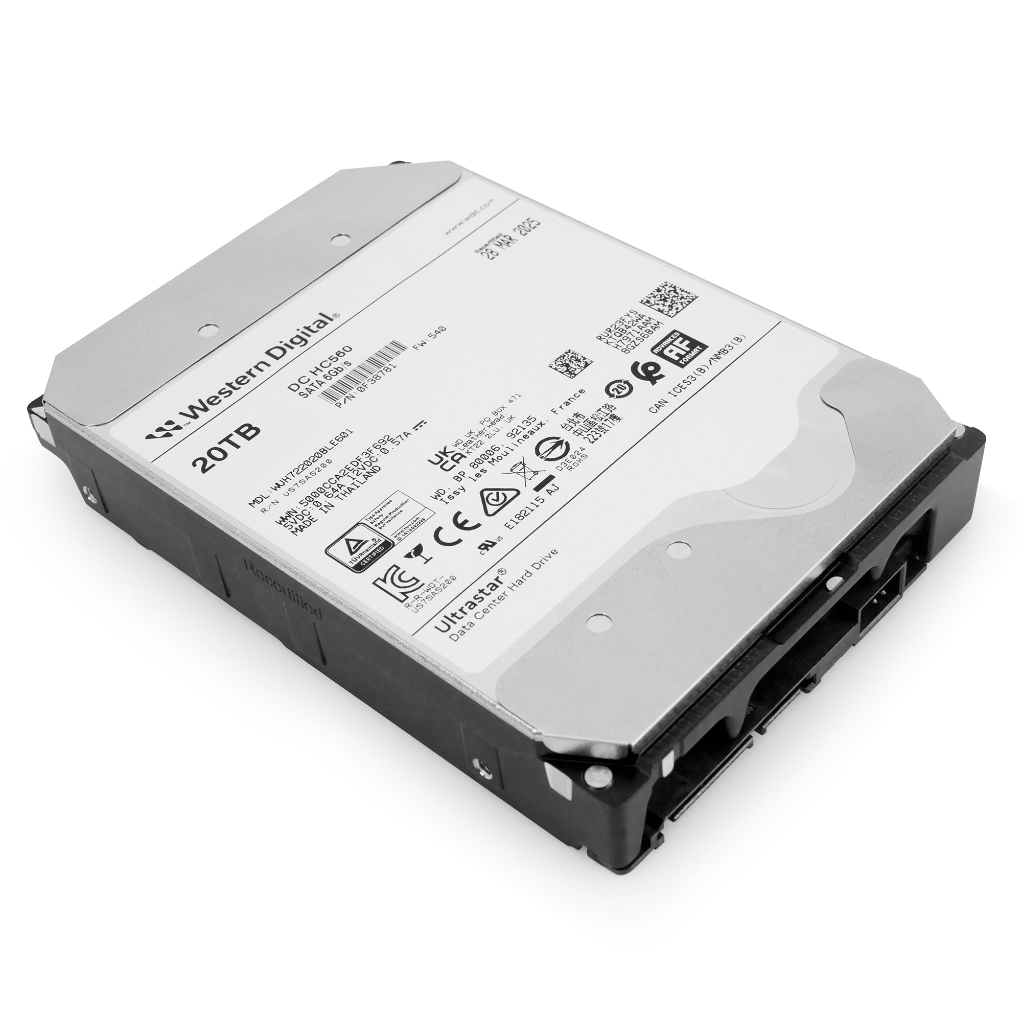 Western Digital Ultrastar DC HC560 WUH722020BLE601 0F38781 20TB 7.2K RPM SATA 6Gb/s 512e 3.5in Hard Drive