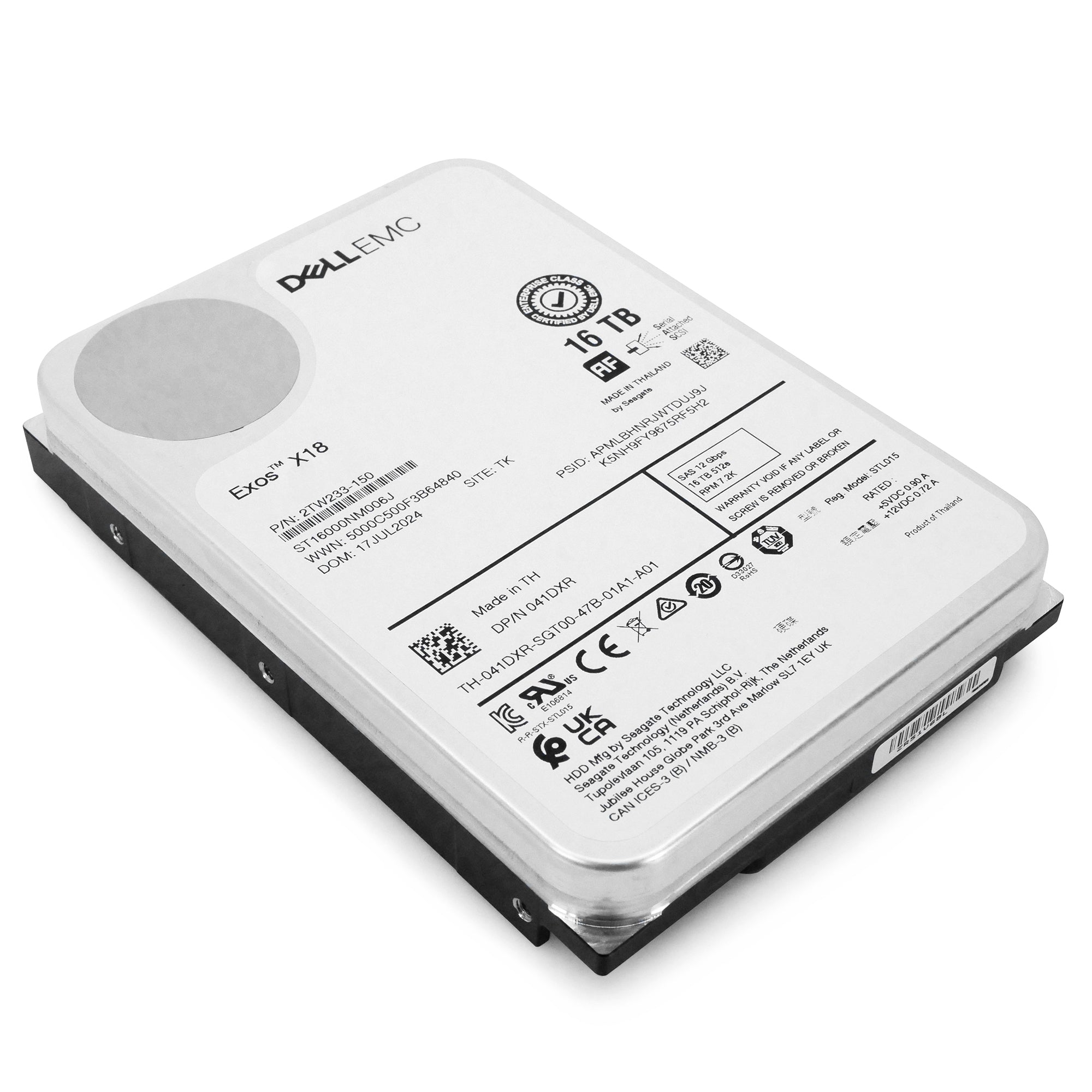Dell/Seagate Exos X18 ST16000NM006J 16TB 7.2K RPM SAS 12Gb/s 512e 3.5in Hard Drive