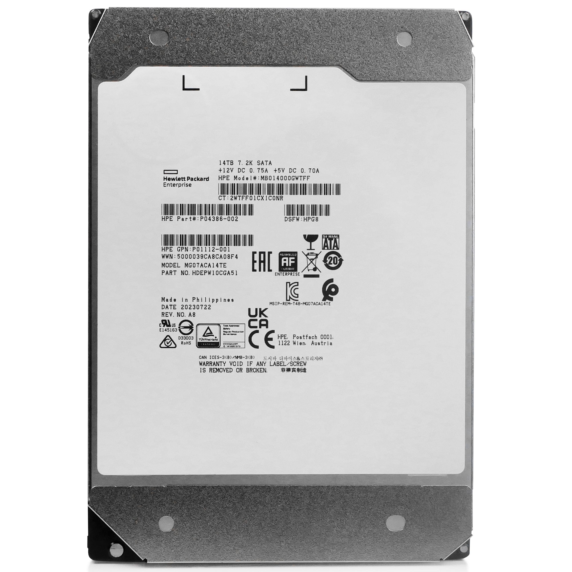 HP/Toshiba MG07 MG07ACA14TE 14TB 7.2K RPM SATA 6Gb/s 512e 3.5in Power Disable Hard Drive