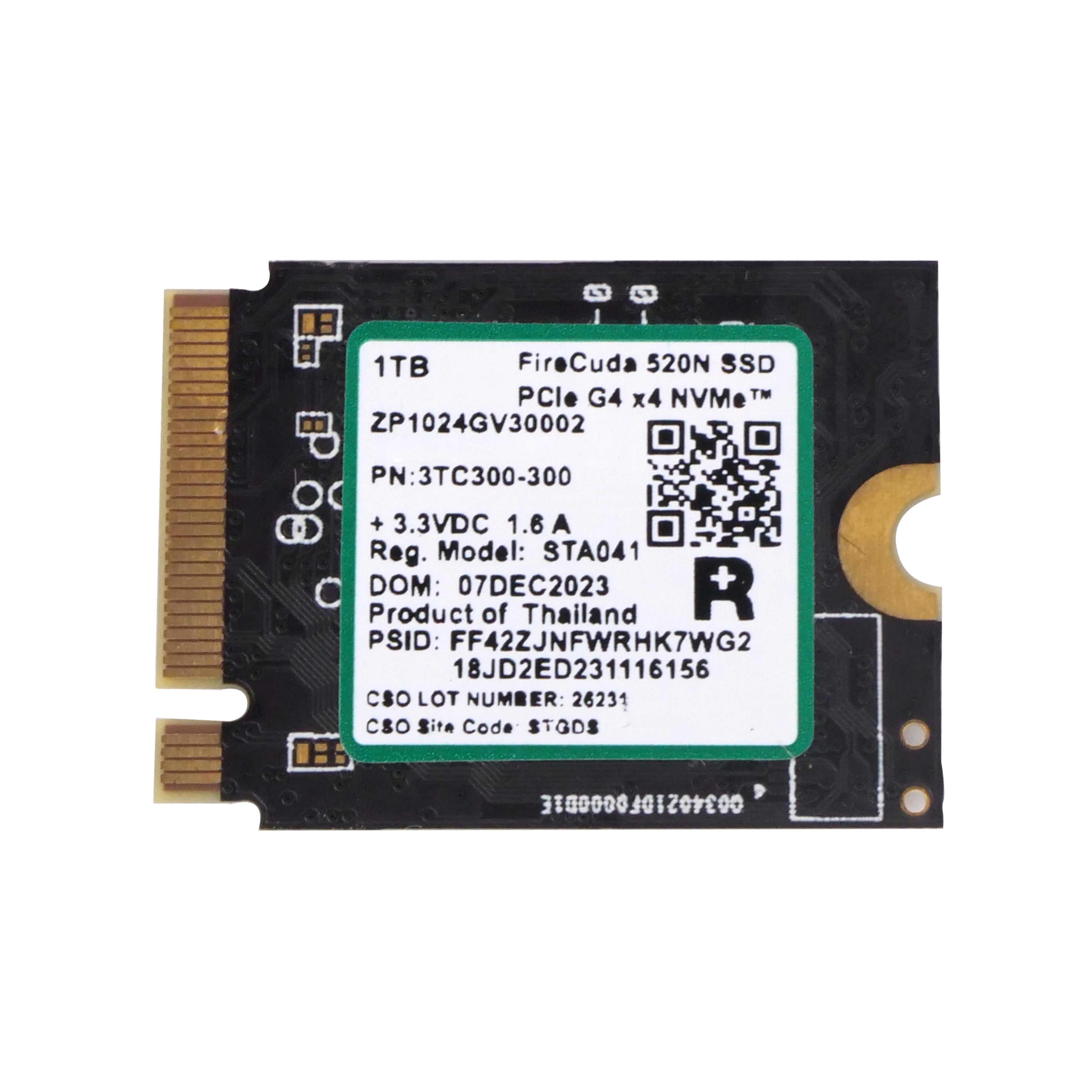 Seagate FireCuda 520N ZP1024GV30002 1TB PCIe Gen 4 ×4 NVMe 1.4 8GB/s M.2 2230 Recertified SSD