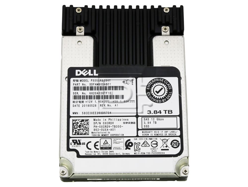 Dell XCRDV-Toshiba PX05SRB384Y 3.84TB 2.5" SFF 12Gbps MLC Read Intensive SAS SSD