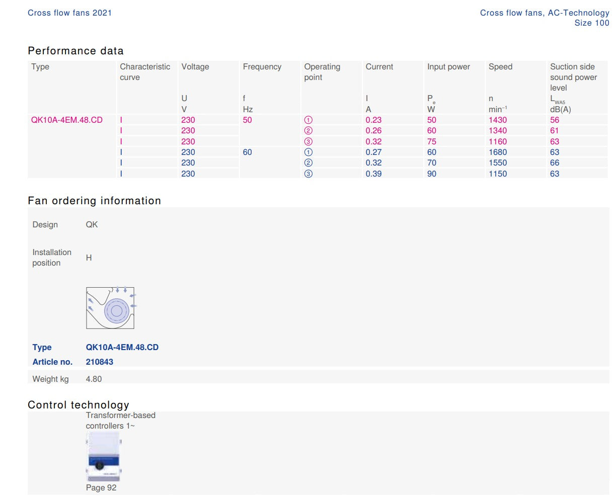 QK10A-4EM.48.CD ZIEHL-ABEGG Crossflow fan 230V Efficient Airflow Solution