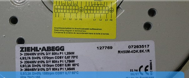 Brand new RH50M-4DK.6K.1R ZIEHL-ABEGG centrifugal fan 3-230/460V 1.25/1.95kW 5.5/2.7A 1370/1580rpm 50/60HZ
