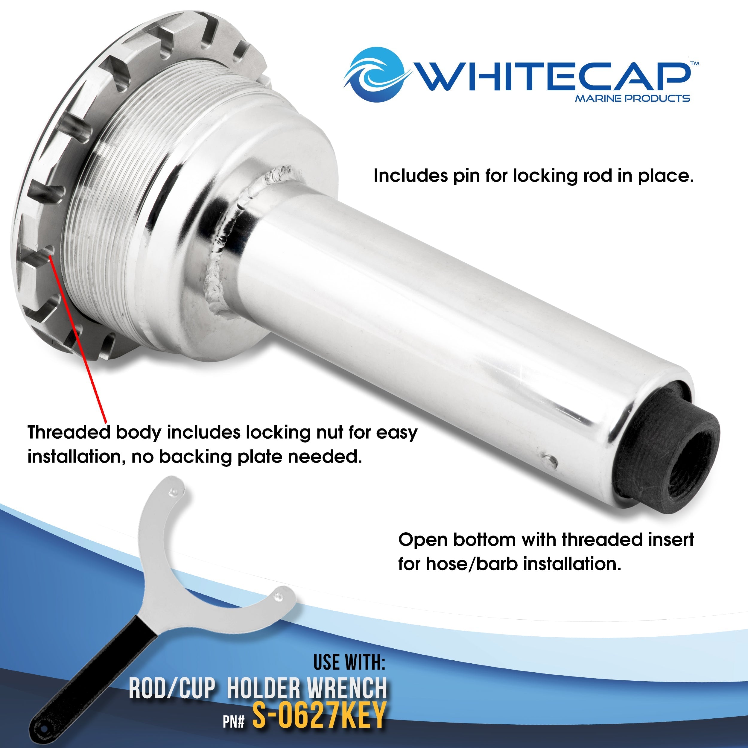 Whitecap S-0627 Stainless Steel Rod & Cup Holder - 0°