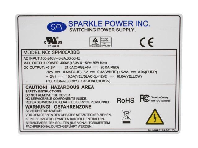 Sparkle 400W SPI400A8BB-B204-R2 (P/N: 9PA4008415) 80 PLUS Bronze ATX12V w/ Active PFC Power Supply.
