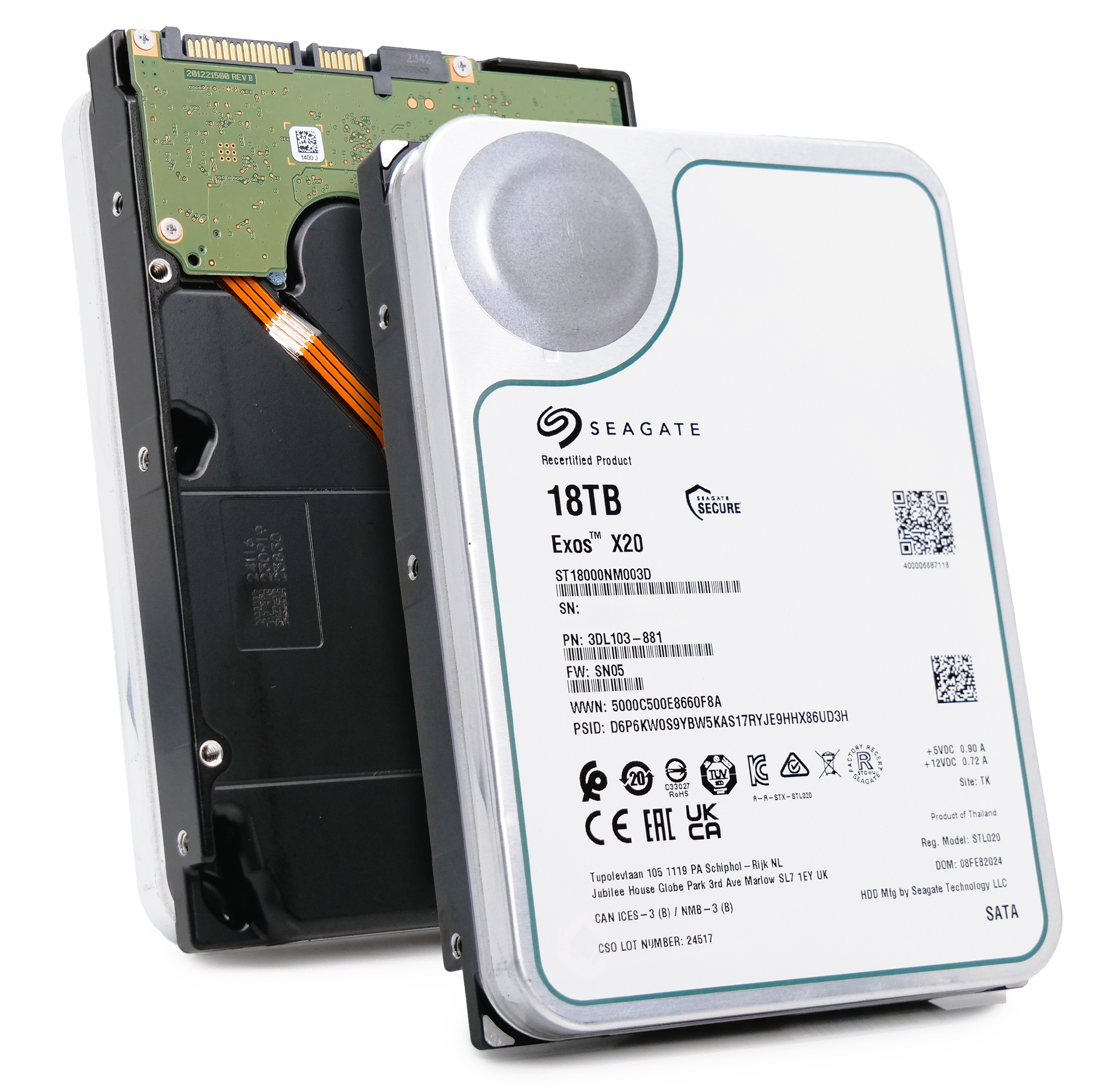 Seagate Exos X20 ST18000NM003D 18TB 7.2K RPM SATA 6Gb/s 3.5in Refurbished HDD