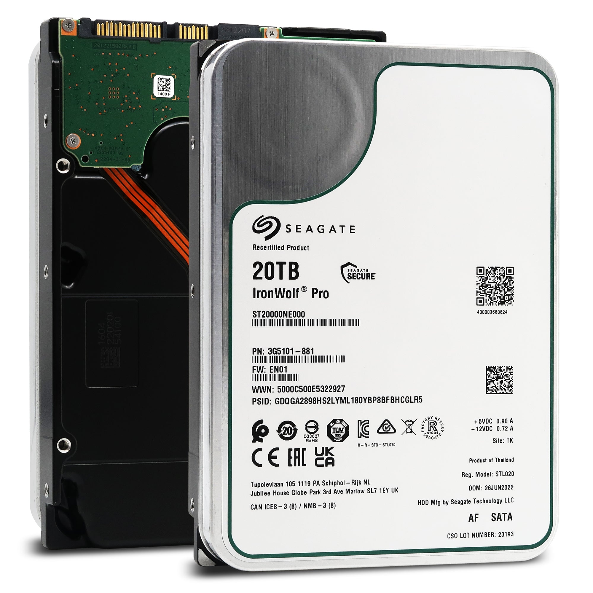 Seagate IronWolf Pro ST20000NE000 20TB 7.2K RPM SATA 6Gb/s 512e 3.5in Refurbished HDD